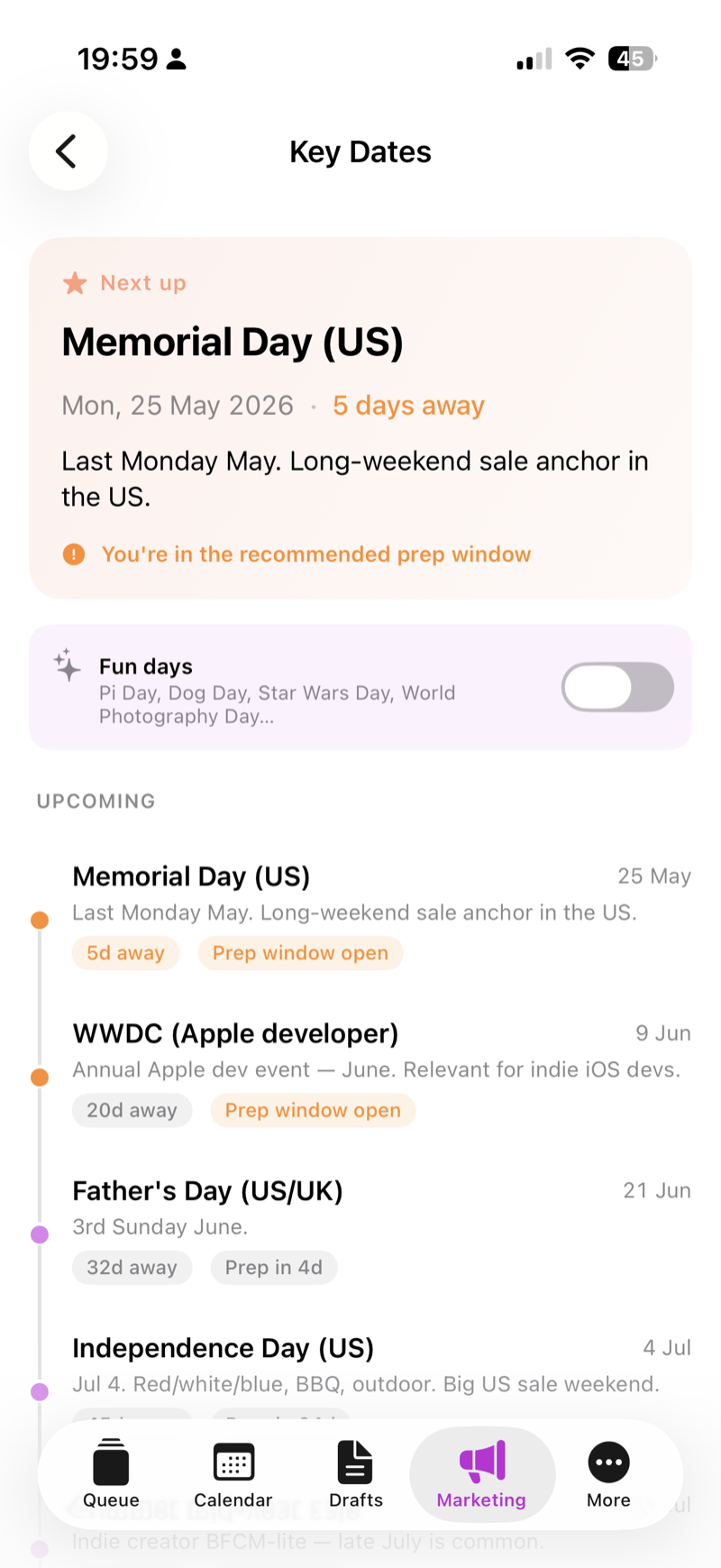 Key dates and sale anchors