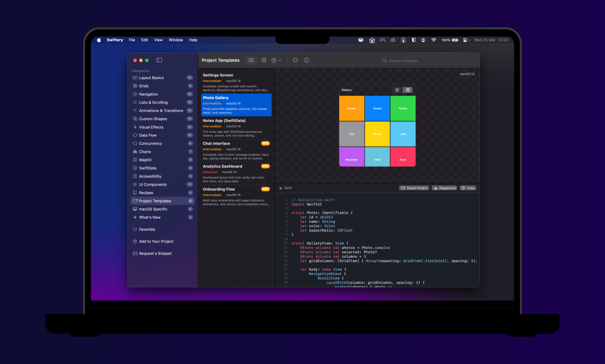 Project templates with live preview