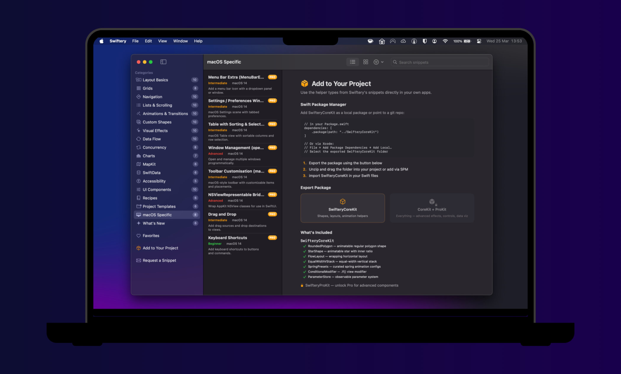 Export snippets as a Swift package